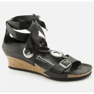 Papillio Birkenstock‎ EMMY Sandals Womens 37/6.5 Black Leather Wedge Comfort NEW